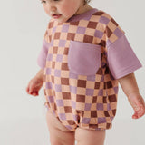 Checker in Burlwood Colorblock Romper