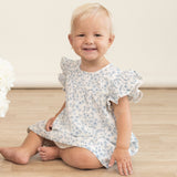 Blue Vines Short Sleeve Flutter Dress