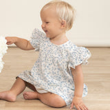 Blue Vines Short Sleeve Flutter Dress