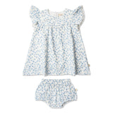 Blue Vines Short Sleeve Flutter Dress