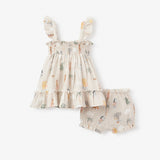 Seaside Safari Muslin Smocked Dress + Bloomer