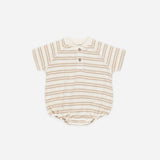 Terry Henley Romper - Oat Stripe