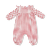 Rose Pink Plaid Ruffle Sleeve Romper