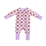 Checkered in Burlwood Zip Romper