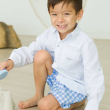 Gingham Swim Trunks - Periwinkle Blue