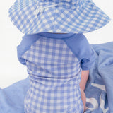Gingham One Piece Rash Guard Swimsuit - Periwinkle Blue