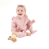 Rose Pink Plaid Ruffle Sleeve Romper
