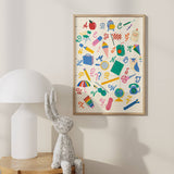 School Supplies Alphabet Wall Art Print