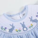 Light Blue Bunny Smocked Flutter Romper