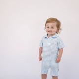 Cottage Blue Gingham Short Sleeve Polo Romper