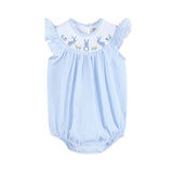 Light Blue Bunny Smocked Flutter Romper