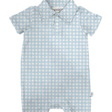 Cottage Blue Gingham Short Sleeve Polo Romper
