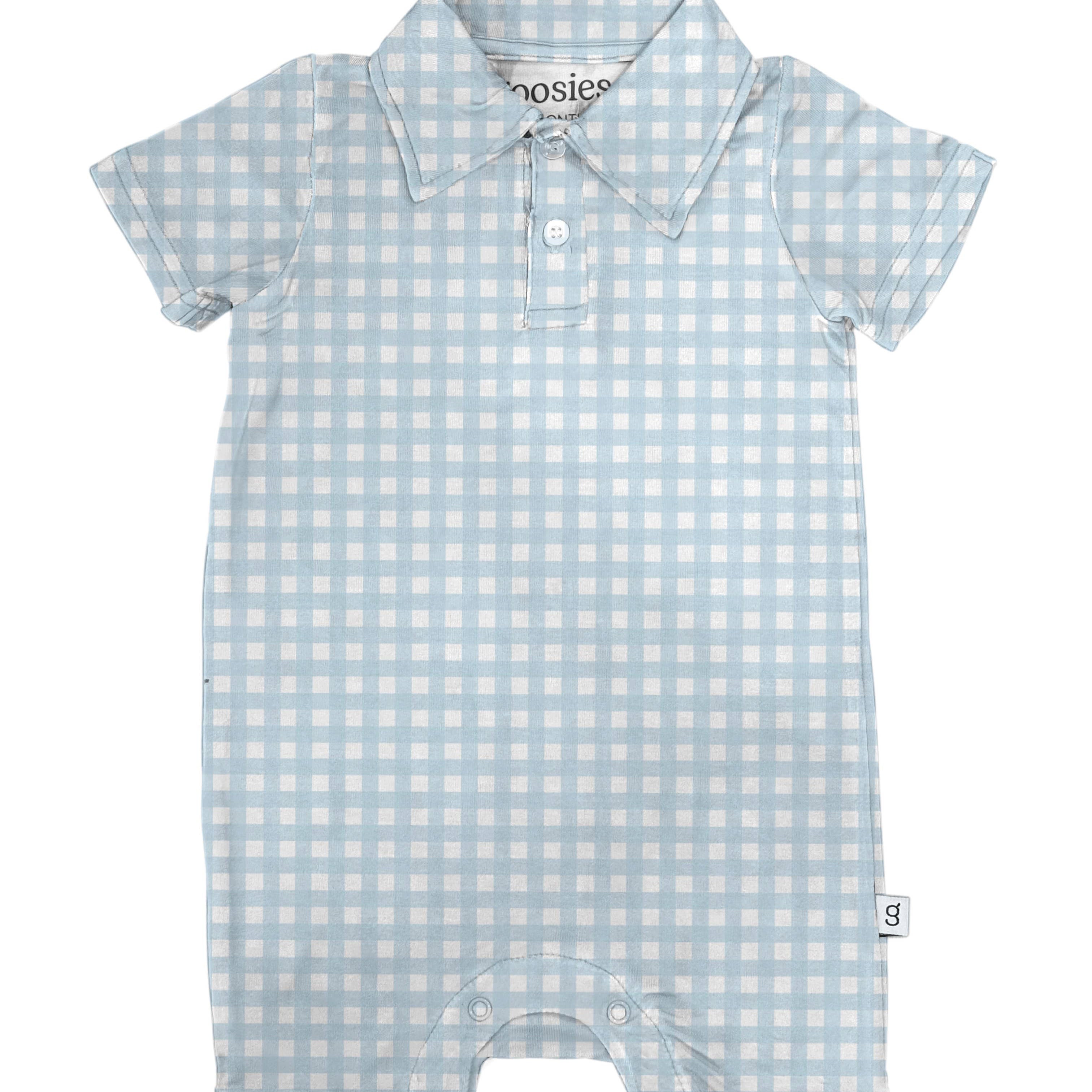 Cottage Blue Gingham Short Sleeve Polo Romper
