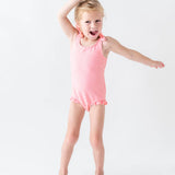 Tie Shoulder One Piece Swimsuit - Pink