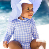 Gingham Long Sleeve One Piece Swimsuit - Periwinkle Blue