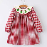Christmas Tree Embroidered Plaid Dress