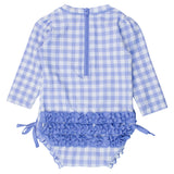 Gingham Long Sleeve One Piece Swimsuit - Periwinkle Blue
