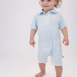 Cottage Blue Gingham Short Sleeve Polo Romper