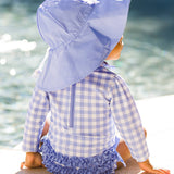 Gingham Long Sleeve One Piece Swimsuit - Periwinkle Blue