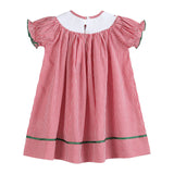 Gingham Apple Smocked Bishop Dress - Red