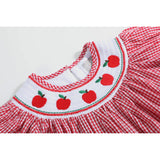Gingham Apple Smocked Bishop Dress - Red