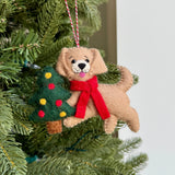 Dog with Tree Felt Ornament 