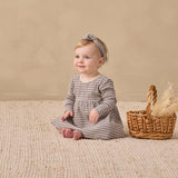 Ribbed Long Sleeve Dress - Slate Microstripe