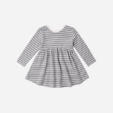 Ribbed Long Sleeve Dress - Slate Microstripe