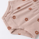 Waffle Cinch Romper - Pink Daisy
