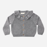 Ruffle Collar Cardigan - Heathered Slate
