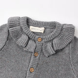 Ruffle Collar Cardigan - Heathered Slate