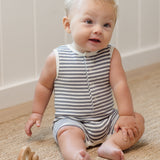 Ribbed Henley Romper - Ocean Stripe
