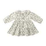 Ruffle Collar Button Dress - Green Floral