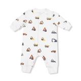 Construction Vehicles Baseball Collar Romper