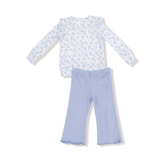 Romi Floral Ruffle Shirt + Flare Pant Set