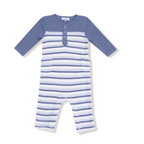 Vintage Stripe Blue Romper W/ Contrast Sleeves