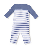 Vintage Stripe Blue Romper W/ Contrast Sleeves