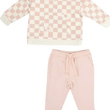 French Terry Checkerboard Pink Sweat Set