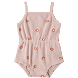 Waffle Cinch Romper - Pink Daisy