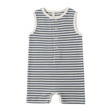 Ribbed Henley Romper - Ocean Stripe