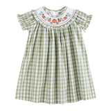 Gingham Pumpkin Smocked Bishop Dress