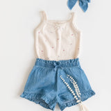 Callie Chambray Ruffle Waist Shorts