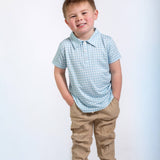Cottage Blue Gingham Short Sleeve Polo Shirt