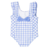Gingham Waterfall One Piece Swimsuit - Periwinkle Blue