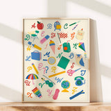 School Supplies Alphabet Wall Art Print