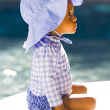 Gingham Long Sleeve One Piece Swimsuit - Periwinkle Blue