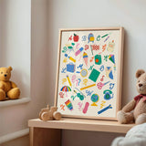 School Supplies Alphabet Wall Art Print