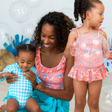 Peplum Smocked One Piece Swimsuit - Coral Floral