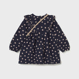 Polka Dot Print Dress + Bear Bag - Navy