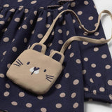 Polka Dot Print Dress + Bear Bag - Navy